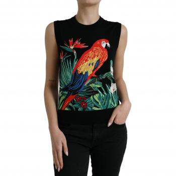 Dolce & Gabbana Black Jungle Print Wool-Silk Crew Neck Sleeveless Tank Top - IT36 | XS