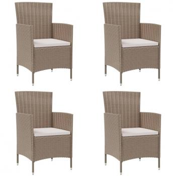 Beige Poly Rattan Garden Chairs with Cushions - Set of 4