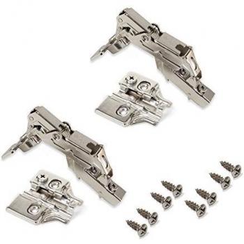 Emuca 1015007 Pack de 2 bisagras de cazoleta Ø35mm 165° cierre suave para puerta semi-solapada y suplementos para atornillar con regulación excéntrica