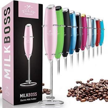 Zulay Original Milk Frother Handheld Foam Maker for Lattes - Whisk Drink Mixer for Coffee, Mini Foamer for Cappuccino, Frappe, Matcha, Hot Chocolate by Milk Boss