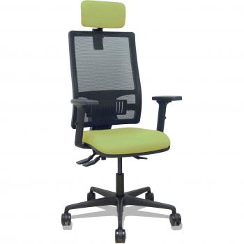 Silla Bormate Asincrónica Malla Negra Asiento Bali Verde Oliva Brazos 2D Ruedas 65mm Cabecero Regulable