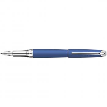 pluma caran d-ache leman pavonado azul noche adornos chapado plateado rodiado plumin oro 18k con estuche
