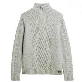 Superdry Men's Jacob Cable Knit Half Zip Sweater - Light Grey - Size S
