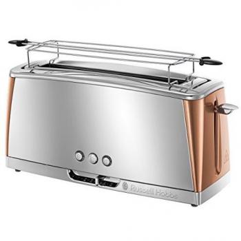 Russell Hobbs Tostadora Luna Copper - 1 Ranura Larga y Ancha, Tostador para 2 Rebanadas, Bandeja Recogemigas, Calientapanecillos, Función Cancelar y Descongelar, Acero Inoxidable y Cobre - 24310-56