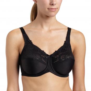 Bali Tailored Minimizer Underwire Bra with Lace Trim, Black, Size 40D