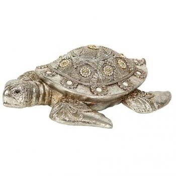 Figura Decorativa Tortuga de Resina Plateada 25 x 8 x 21 cm