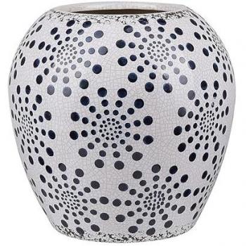 Vaso para flores de gres blanco y azul con aspecto envejecido, patrón de puntos, diseño retro e impermeable