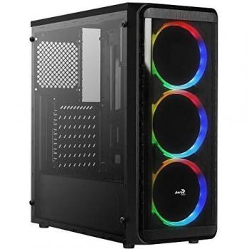 Aerocool SI5200RGB, caja de PC ATX, panel lateral, 3 ventiladores RGB 12cm, negro