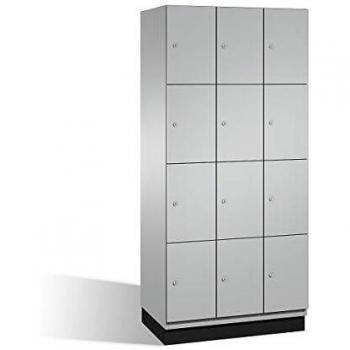 Armario de Compartimentos Bajo Llave Cambio C+P - 4 Taquillas, 3 Compartimentos, Puertas de Acero, Color Blanco Aluminio, Ancho 900 mm