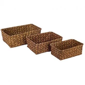 Cestas de Almacenaje Decorativas Marrón de Fibra Vegetal - 3 Unidades 9x15x24cm