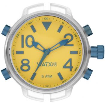 Reloj analógico WatxandCo ATLANTIC AZUL/MOSTAZA para hombres, correa de silicona azul oscura, esfera mostaza con detalles aplicados en azul oscuro, diámetro de 49mm