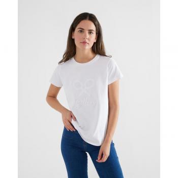 Camiseta mujer clásica blanca con dibujo frontal.
