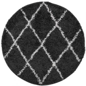 Alfombra de Pelo Largo Moderna PAMPLONA Negro y Crema Ø 80 cm