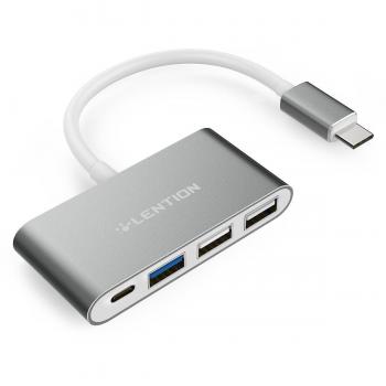 LENTION 4-in-1 USB-C Hub with Type C, USB 3.0, USB 2.0 Ports for New Apple MacBook, MacBook Pro, ChromeBook Pixel & More - Space Gray