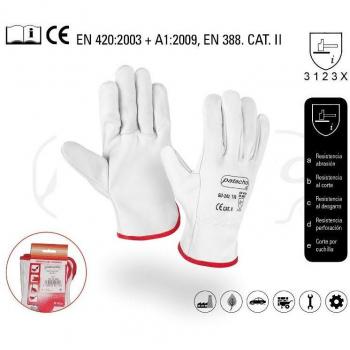 Guante de Seguridad en Piel Flor Vacuno Talla 9 Reforzado Certificado CE Gris GU-242/9 - Patacho (1 Par)