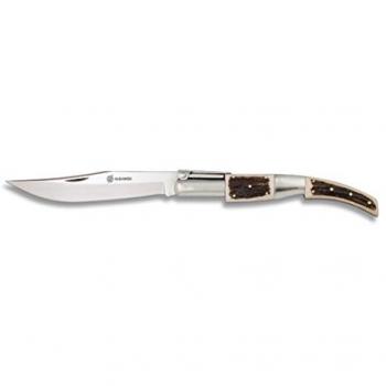 Navaja Árabe Martínez Albainox Nº00 con Mango de Asta de Ciervo y Hoja de Acero Inoxidable de 7 cm, sistema carraca, en caja regalo