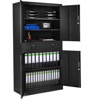 Armario archivador metálico con cierre de seguridad, 5 alturas, 2 cajones, dimensiones 40 x 90 x 180 cm, estantes regulables en altura, diseño con 2 partes y opciones de compartimentos (2