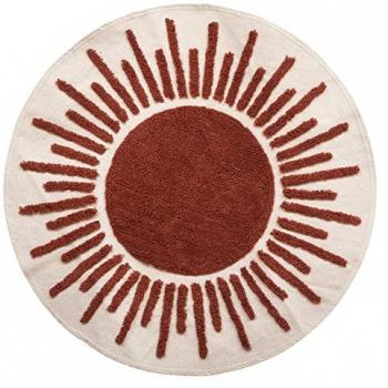Alfombra decorativa redonda de algodón en color marfil y canela con motivos tuftés - D 90 cm