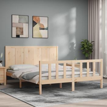 Cama con cabecero de madera maciza 160x200 cm color marrón
