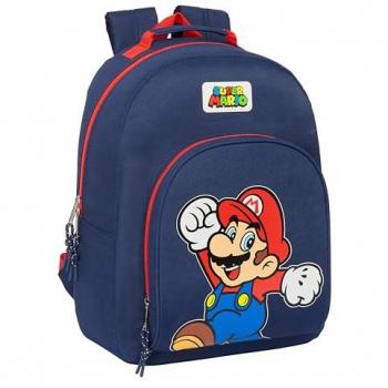 Mochila Escolar Adaptable a Carro Super Mario World Azul Marino 32 x 42 x 15 cm, Ideal para Niños de Diferentes Edades, Cómoda y Versátil, Calidad y Resistencia