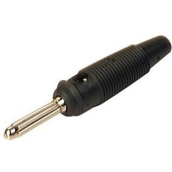 Conector macho 4mm negro con agujero transversal y conexión a tornillo