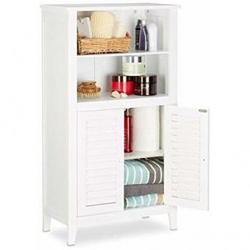 Armario de baño Lamell de bambú blanco, mueble de cocina y gabinete telefónico, 92 x 50 x 25.5 cm