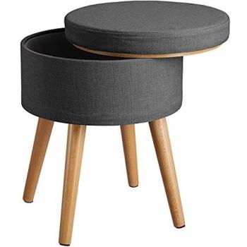 Taburete Acolchado de Almacenamiento Yara 300 kg Efecto Lino - Taburete Redondo Versátil y Elegante con Cajón, Gris Oscuro