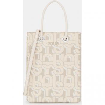 Bolso de mano mini Manifesto en tono beige estampado con cierre magnético - TOUS