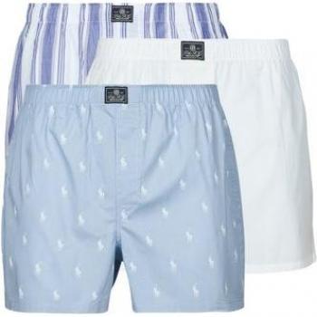 Polo Ralph Lauren Men's Cotton Boxershorts 3-Pack with Elastic Logo Waistband - Stripe/White/Estate Blue - Size L