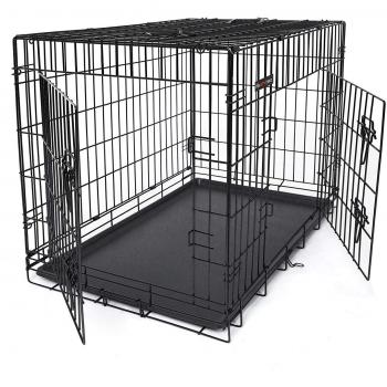 FEANDREA Jaula para Perros Plegable, Largo 107 cm, 2 Puertas, XL, Negro PPD42H
