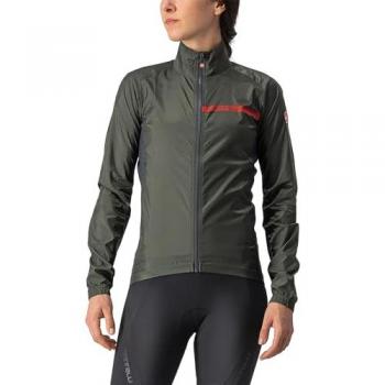 Chaqueta cortavientos fina Castelli Squadra Stretch verde militar/gris oscuro mujer tamaño L