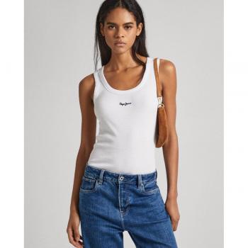 Pepe Jeans Women's Sleeveless Ribbed T-Shirt Lane White