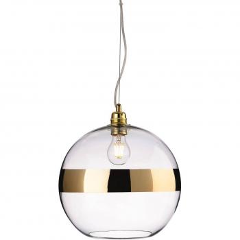 Lámpara colgante Saturno de cristal limpio, 1 bombilla, diámetro 33 cm, acabado dorado, vidrio transparente, casquillo E27