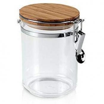 Metaltex Bote Cocina Redondo 'Aroma Line' 0,80 LT con Tapa DE BAMBÚ, Acero Inoxidable, 0,80 l