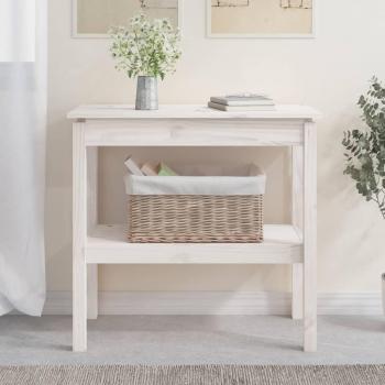 Mesa consola de madera maciza de pino 80x40x75 cm en color blanco y gris, ideal como mesa de sofá, mesa de entrada, mueble recibidor o mesita auxiliar para salón