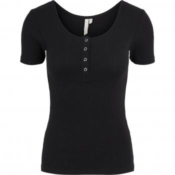 Pieces Camiseta de Manga Corta Kitte con diseño de canalé, corte largo, cuello redondo y estilo femenino