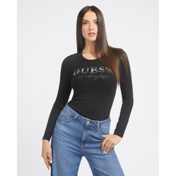 Camiseta larga Guess Micro stu negra para mujer