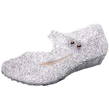 GenialES Disfraz Sandalias de Vestido con Tacón Plástico para Cumpleaños Carnaval Fiesta Cosplay Halloween Niña Blanco Velcro CN30/EU28/175