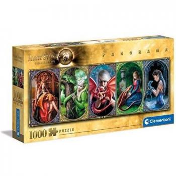 Clementoni- PZL 1000 Panorama Anne Stokes-Amistad DE Dragones Puzzle Adulto, Multicolor