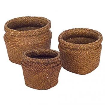 Cestas Redondas Decorativas de Fibra Vegetal-Cuerda Marrón - 3 Unidades 17x22x22cm