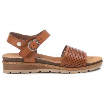 Refresh Sandalia Mujer Piel Sintética Diseño Calado Hebilla Taupe Cuña Cómoda Antideslizante