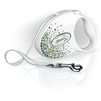 Correa retráctil para perro Flexi Glam Splash Leaf Tape, 3 m, color blanco perla, adecuada para perros de hasta 12 kg