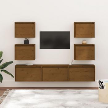 Juego de muebles para TV de 7 piezas en madera maciza de pino ámbar