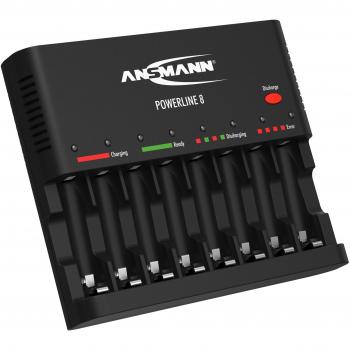ANSMANN Powerline 8 - Estación de Carga Rápida Universal para Pilas Recargables AA, AAA con 8 Ranuras y Puerto USB