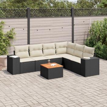 7-Piece Black Poly Rattan Garden Sofa Set with Cushions