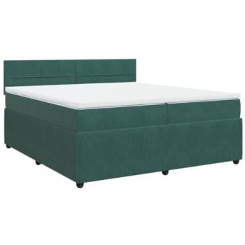 Cama Box Spring con colchón de terciopelo verde oscuro 200x200 cm