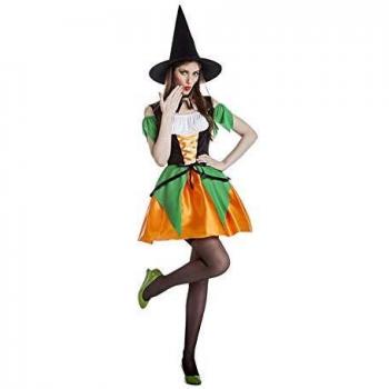 Disfraz de Bruja verde y naranja para mujer