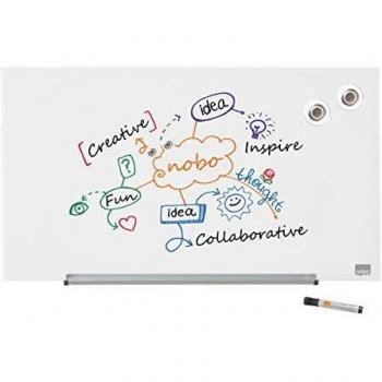 Nobo Pizarra Magnética de Cristal Con Bandeja para Rotuladores Extraíble, 680 x 380 mm, Sistema de Instalación InvisaMount, Impression Pro, Blanco Brillante, 1905175