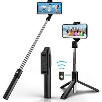 Palo selfie con disparador Bluetooth, giratorio 3 en 1, mini palo de selfie extensible, de aluminio, compatible con iPhone 12 Pro Max, 12 Mini, 11 Pro Max, Samsung S20 Plus, Note 10, etc.