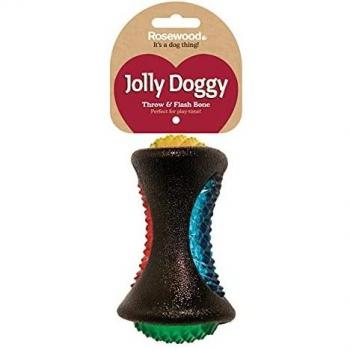 Rosewood Jolly Doggy Throw and Flash Rubber Bone Dog Toy, 13 cm